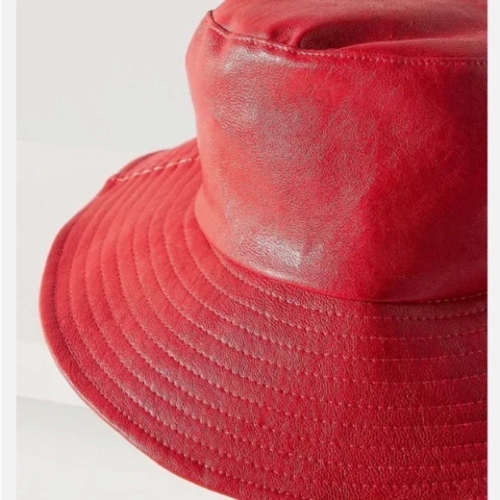 Not available Anthropologie women’s red Faux Leather Bucket Hat NWT - Picture 2 of 3